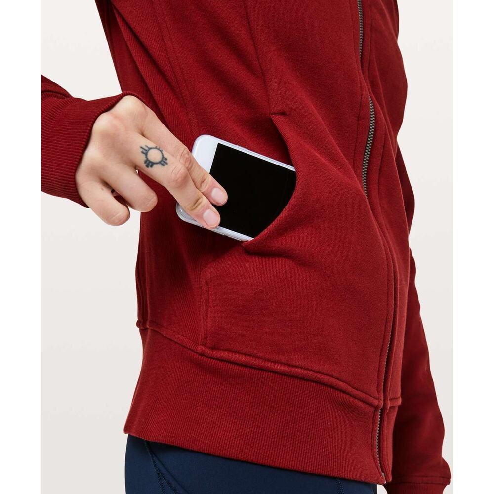 Lululemon Scuba Full Zip Hoodie Jacket in Dark Sport Red Cotton Fleece Athletic - Picture 8 of 11
